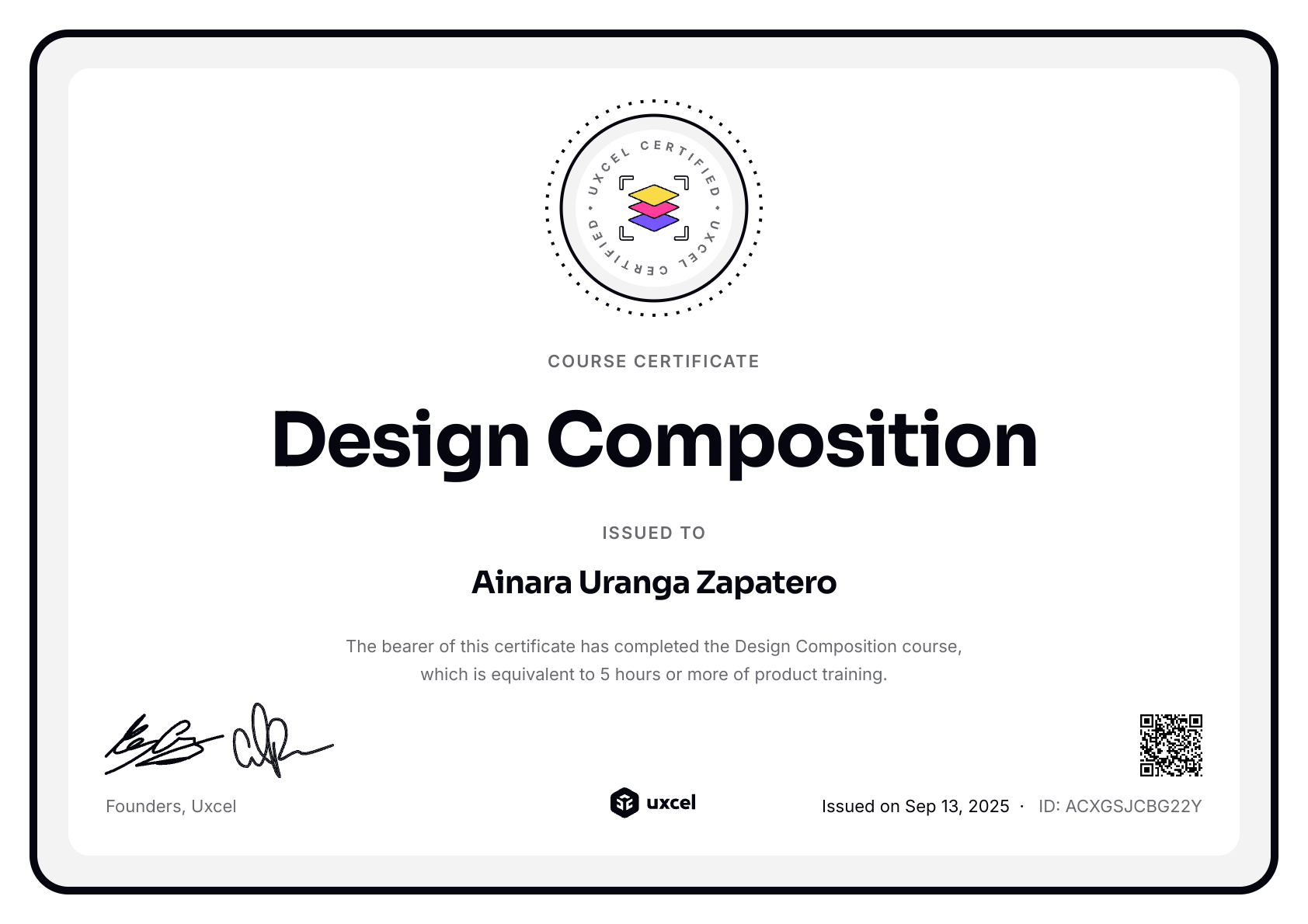Ainara's certificate